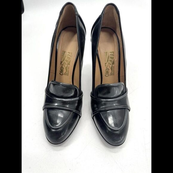 SALVATORE FERRAGAMO pumps oxfords heels gray black sz 9 fits 8.5 Vintage Retro - Picture 3 of 10